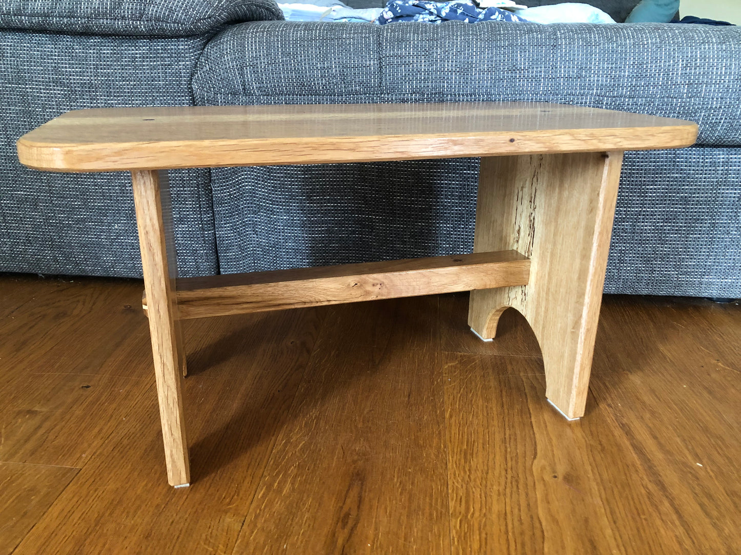 Oak Stool, sap wood stripe in middle, teak and sycamore dowels