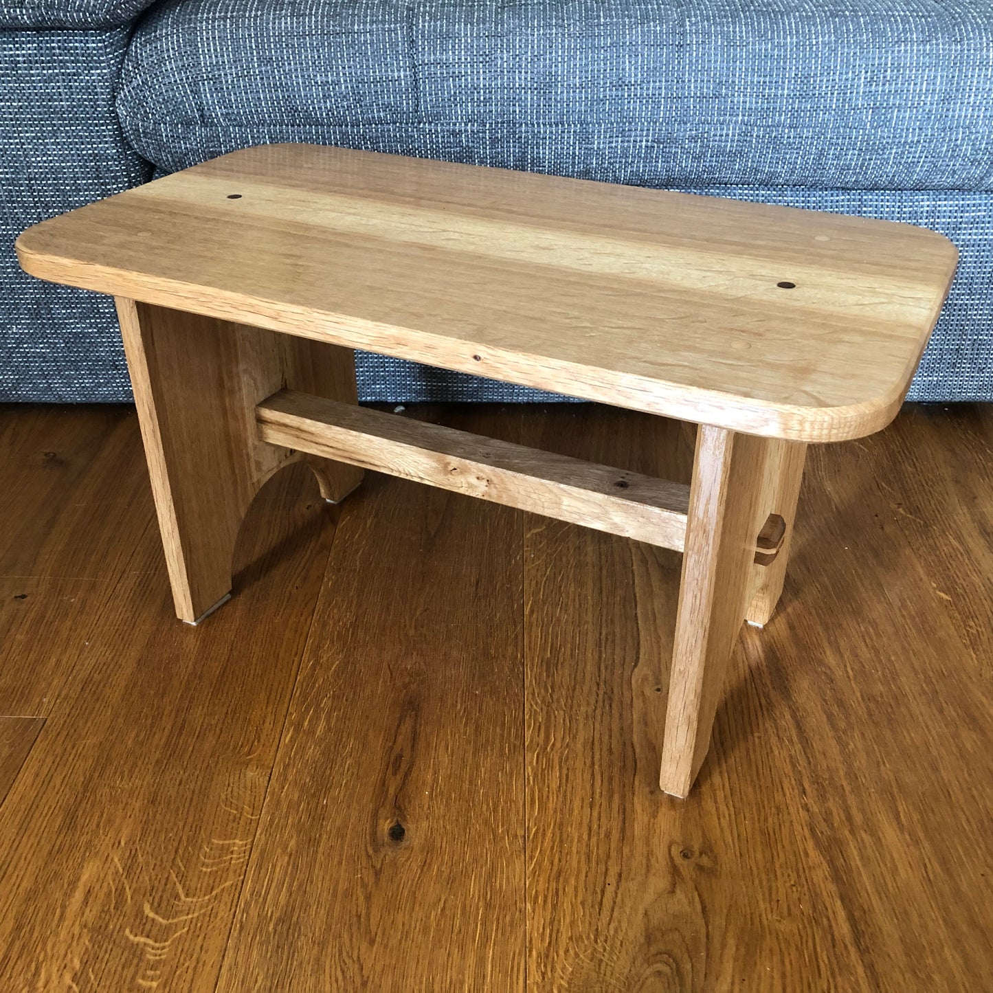 Oak Stool, sap wood stripe in middle, teak and sycamore dowels