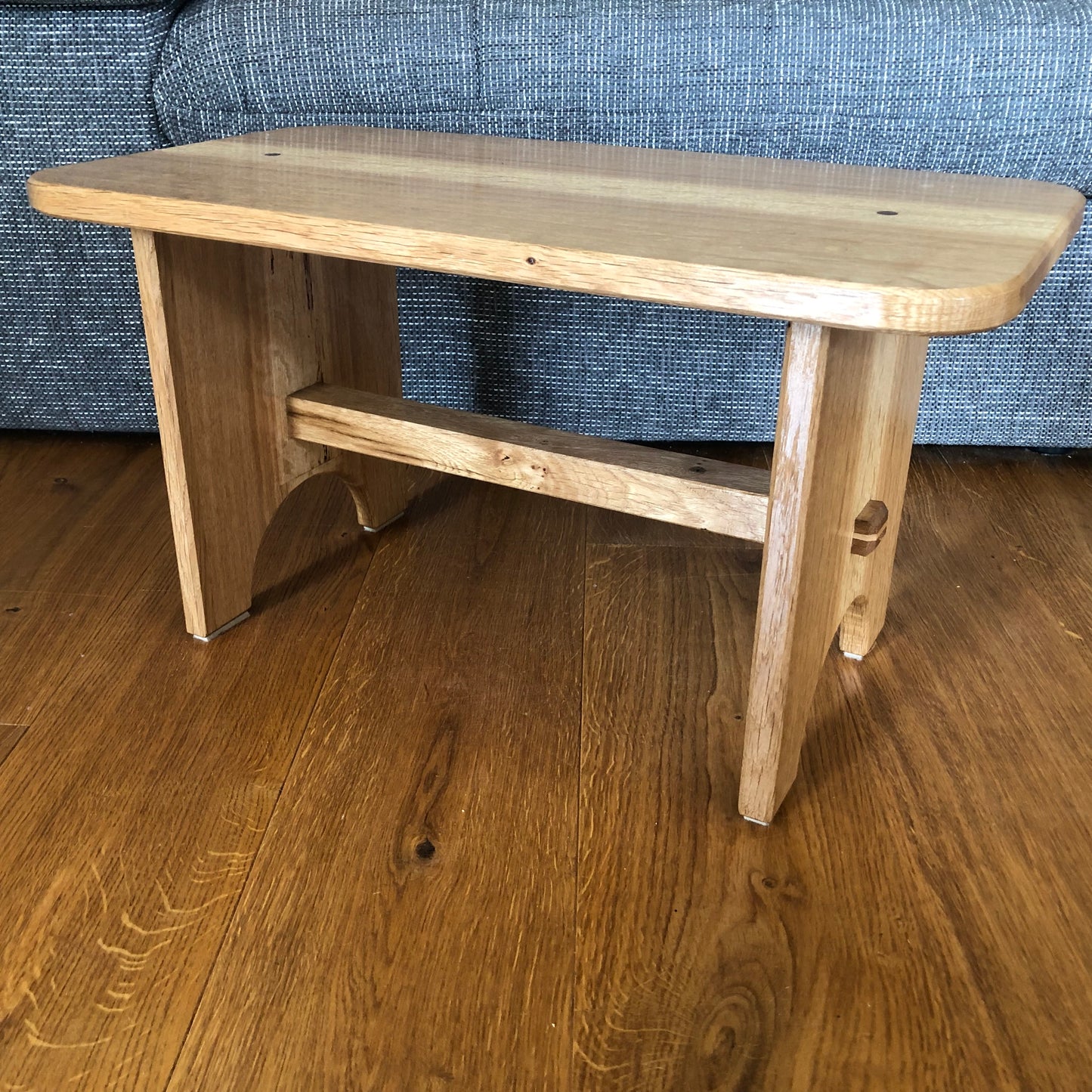 Oak Stool, sap wood stripe in middle, teak and sycamore dowels