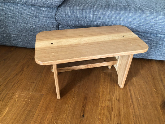 Oak Stool, sap wood stripe in middle, teak and sycamore dowels
